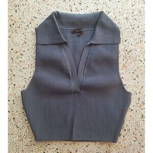 Quince Ribbed Collared Crop Top in Slate Blue